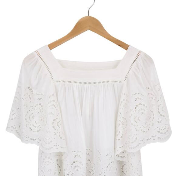 NWT Madewell Embroidered Eyelet Flutter-Sleeve Lace Trim Top White Size Small - Picture 6 of 10